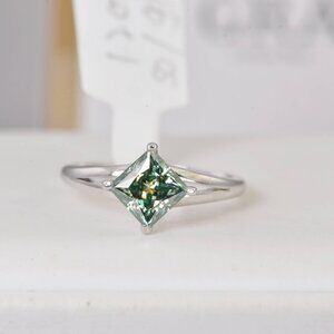 Real Moissanite Diamond 1.2ct Princess Blue Green Engagement Ring 925